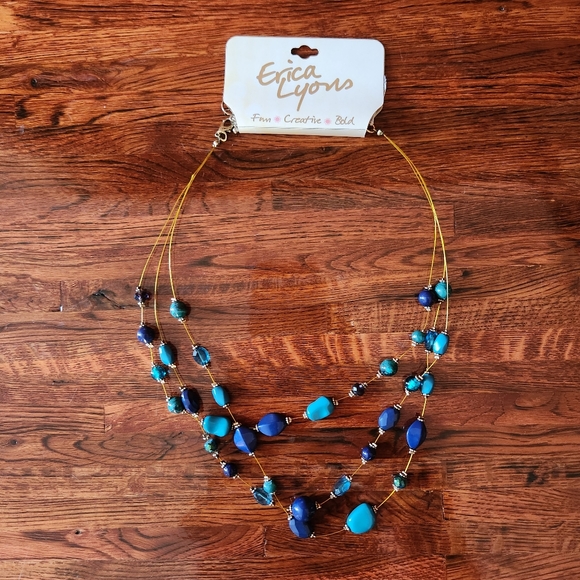 Erica Lyons Triple Strand Blue Bead Necklace - Picture 2 of 3